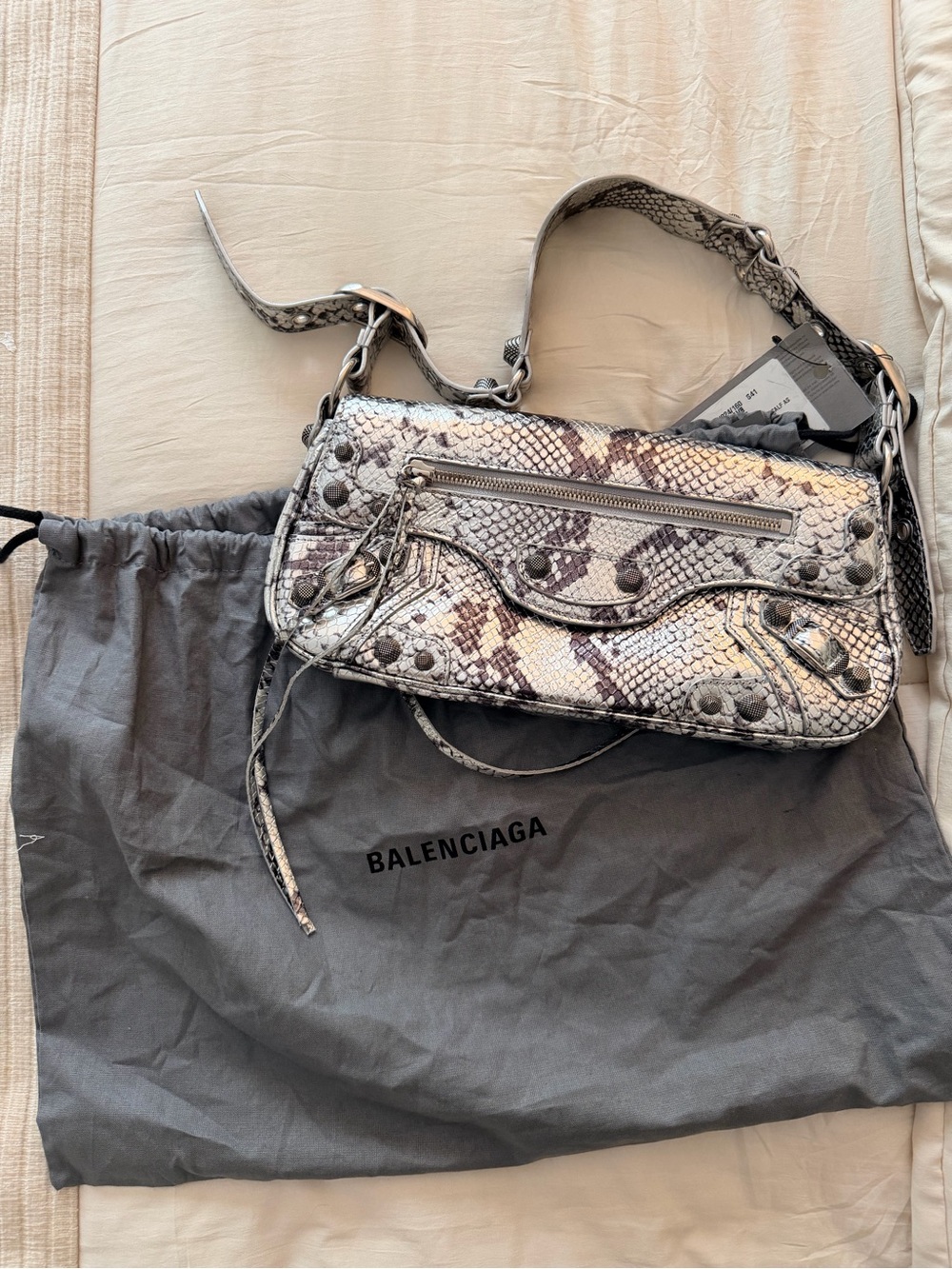 Balenciaga Le Cagole Giant Studs Sling Bag Python Embossed Leather - Picture 2 of 9